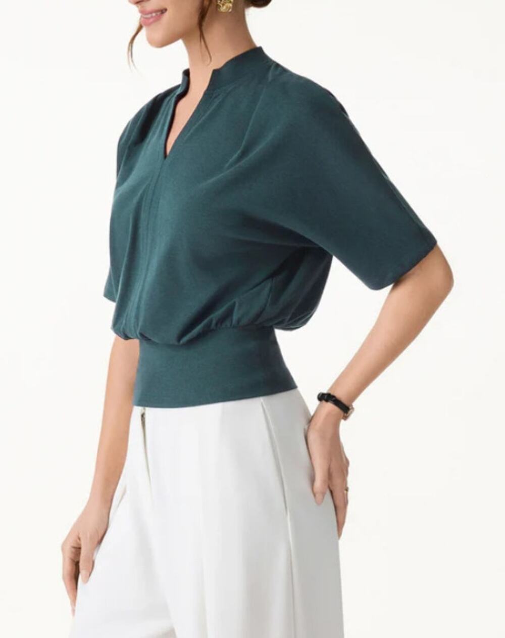 OGL Teal Blue Modal Stretch V Neck Top Shirt Blouse Size XL